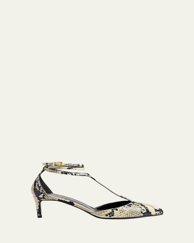 Mia Snake-Effect Leather Kitten-Heel Pumps